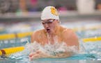 Gophers swimmer McHugh Max, above in a meet last fall, swam tied for the second fastest breaststroke leg in the 200 medley relay on Wednesday night.