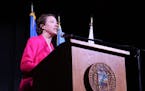 Duluth Mayor Emily Larson delivers her State of the City address Wednesday night.
