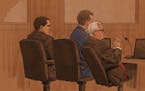 Anton Lazzaro and his attorneys during opening statements at his federal sex-trafficking trial Wednesday.