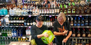 Shoppers browsed at Lakeville Liquors in 2021.
