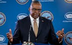 Secretary of Defense Lloyd Austin speaks during a briefing with Chairman of the Joint Chiefs, Gen. Mark Milley at the Pentagon in Washington, Wednesda