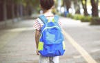 Little boy going to school with backpack 