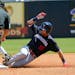 Edouard Julien of the Twins was tagged out at second by Wilmer Difo of the Yankees trying to stretch a single on Friday in Tampa, Fla. 
