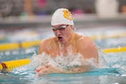 Max McHugh, above in a meet last fall, finished third in the 200 breaststroke in the NCAA meet.