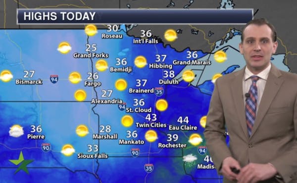 Afternoon forecast: Sunny, with a high around 43
