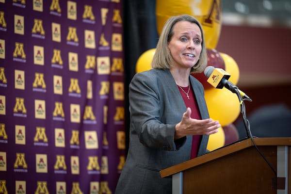 New Gophers women’s basketball coach Dawn Plitzuweit at her introductory news conference last week.