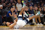 Wolves forward Kyle Anderson lost his footing during the first quarter Sunday in San Francisco.