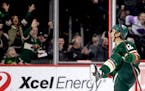 Matt Boldy celebrated his second goal of the night for the Wild — he would add another for his second hat trick in five games.