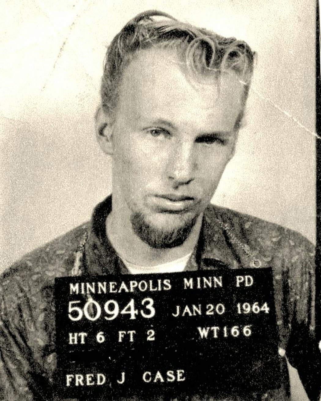 Fred Case printed his mugshot from his rebel without a cause years on a t-shirt.