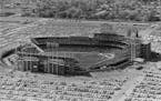 Metropolitan Stadium was full for a World Series game between the Minnesota Twins and Los Angeles Dodgers in 1965.