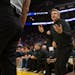 Wolves coach Chris Finch disputed a call during Sunday’s game against Golden State.