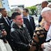 Pope Francis hugged Serena Subania as her husband Matteo Rugghia, left, reacts — the couple had lost their five-year-old child a day earlier — as 