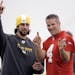 FILE - Green Bay Packers quarterbacks Aaron Rodgers, left, and Brett Favre talk during NFL football practice in Green Bay, Wis., Jan. 16, 2008