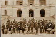 The Minnesota State Band in 1907 on the steps of the State Capitol.