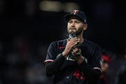 Twins righthander Pablo López walked off the mound after throwing 7⅔ innings against the White Sox on Tuesday. He retired 23 batters in a row at on