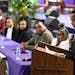 Attorney General Keith Ellison speaks at Shiloh Temple in Minneapolis on April 5, next to members of Zaria McKeever’s family. 