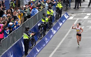 Emma Bates was the top American finisher in the women’s division of the Boston Marathon on Monday.