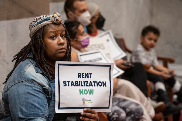 Renter Kiesha Steele attended a Minneapolis City Council meeting last spring to support a rent control measure in the city.