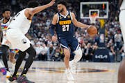 Denver Nuggets guard Jamal Murray (27) scored 40 points in Game 2 against the Timberwolves  on Wednesday in Denver.