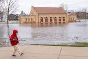 The Harriet Island Pavilion inundated Saturday by the Mississippi River in St. Paul.