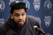Karl-Anthony Towns took questions Thursday during the Wolves’ exit interviews.   