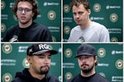 Wild players (clockwise from top left) Brock Faber, Joel Eriksson Ek, Marcus Johansson and Matt Dumba. were left trying to comprehend the end of their