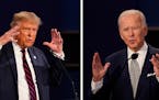President Donald Trump, left, and former Vice President Joe Biden during the first presidential debate at Case Western University and Cleveland Clinic