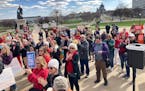 Gun safety advocates rally on the steps of the Minnesota State Capitol on April 25 in support of gun safety legislation.