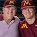 Former Gophers baseball star Mark Merila with his son, Boston, now playing at the U. Mark Merila is dealing with the return of a brain tumor that firs