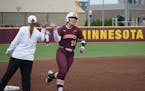 Gophers catcher Taylor Krapf, above vs. Michigan after hitting a homer on May 6, had an RBI single in the sixth on Friday against McNeese State.