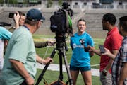 Minnesota Aurora defender Kelsey Kaufusi was in the media spotlight Monday at TCO Stadium in Eagan.