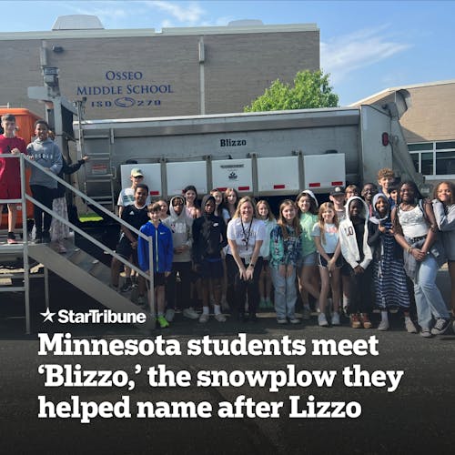 Minnesota%20students%20meet%20%E2%80%98Blizzo%2C%E2%80%99%20the%20snowplow%20they%20helped%20name%20after%20Lizzo
