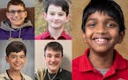 Minnesota National Spelling Bee participants clockwise from top left; Will Rausch, Elijah Elledge, Vihaan Kapil, Maximus Katsoulis, and Roberto Villas