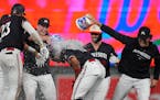 Willi Castro got the water bucket treatment after hitting a sacrifice fly in the bottom of the ninth inning to send the Twins to victory Thursday nigh