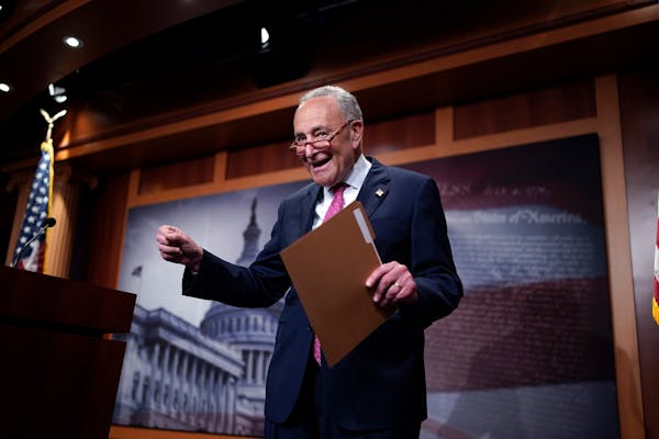 Senate Majority Leader Chuck Schumer, D-N.Y., spoke after final passage on the big debt ceiling and budget cuts package, at the Capitol in Washington,