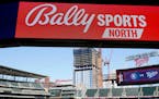 Signage for Bally Sports North is viewed before a baseball game between the Minnesota Twins and Houston Astros, Friday, April 7, 2023, in Minneapolis.