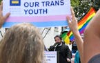 A rally in Alabama in 2021 to draw attention to anti-transgender legislation.