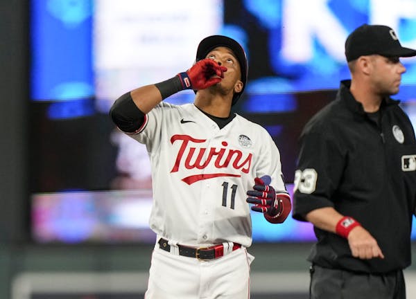 Twins second baseman Jorge Polanco pulled into second base Friday night after his seventh-inning double drove in the only run in a 1-0 victory over Cl