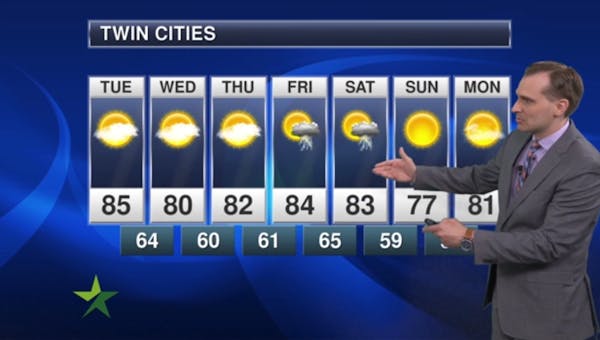 Morning forecast: High 85, another chance of PM showers, storms
