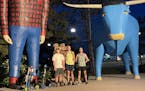 After more than 100 miles of pushing scooters, from left to right, Sam Artz, Abe Townley and Dayton Nash arrived in Bemidji.