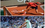Novak Djokovic (top) and Carlos Alcaraz (bottom) are set for a highly anticipated semifinal match after convincing wins Tuesday in the French Open qua