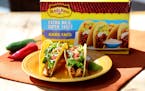 Old El Paso stand and stuff taco shells with Old El Paso taco seasoned chicken and seen in General Mills’ Betty Crocker Kitchen, Aug. 31, 2016, in G