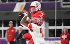 Mankato West receiver Jalen Smith, a Gophers commit, made a catch against Elk River in the 5A state championship game at U.S. Bank Stadium on Dec. 3.