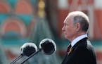 Russian President Vladimir Putin delivers a speech during a military parade marking the 78th anniversary of the end of World War II in Red Square in M
