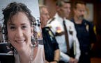 A photo of Madeline Kingsbury stood at the front of a room alongside law enforcement during a news conference at the Winona City Hall on Thursday.