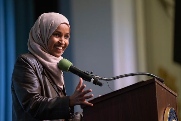 U.S. Rep. Ilhan Omar spoke at a town hall May 2 at Edison High School in Minneapolis.