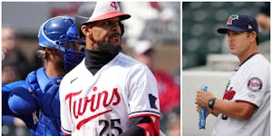 Byron Buxton returned to the dugout after stirking out during a game earlier this season. Doug Mientkiewicz (right) was a Twins first baseman and mino