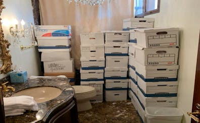 Boxes of records stored in a bathroom and shower at Trump’s Mar-a-Lago estate.