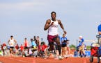 Juriad Hughes Jr. of Irondale took off on a long jump of 24 feet, 9.25 inches Saturday, setting a record for the state meet. 