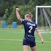 Makenzie Langdok signaled during the Aurora’s 3-1 victory at Chicago City SC on Sunday.